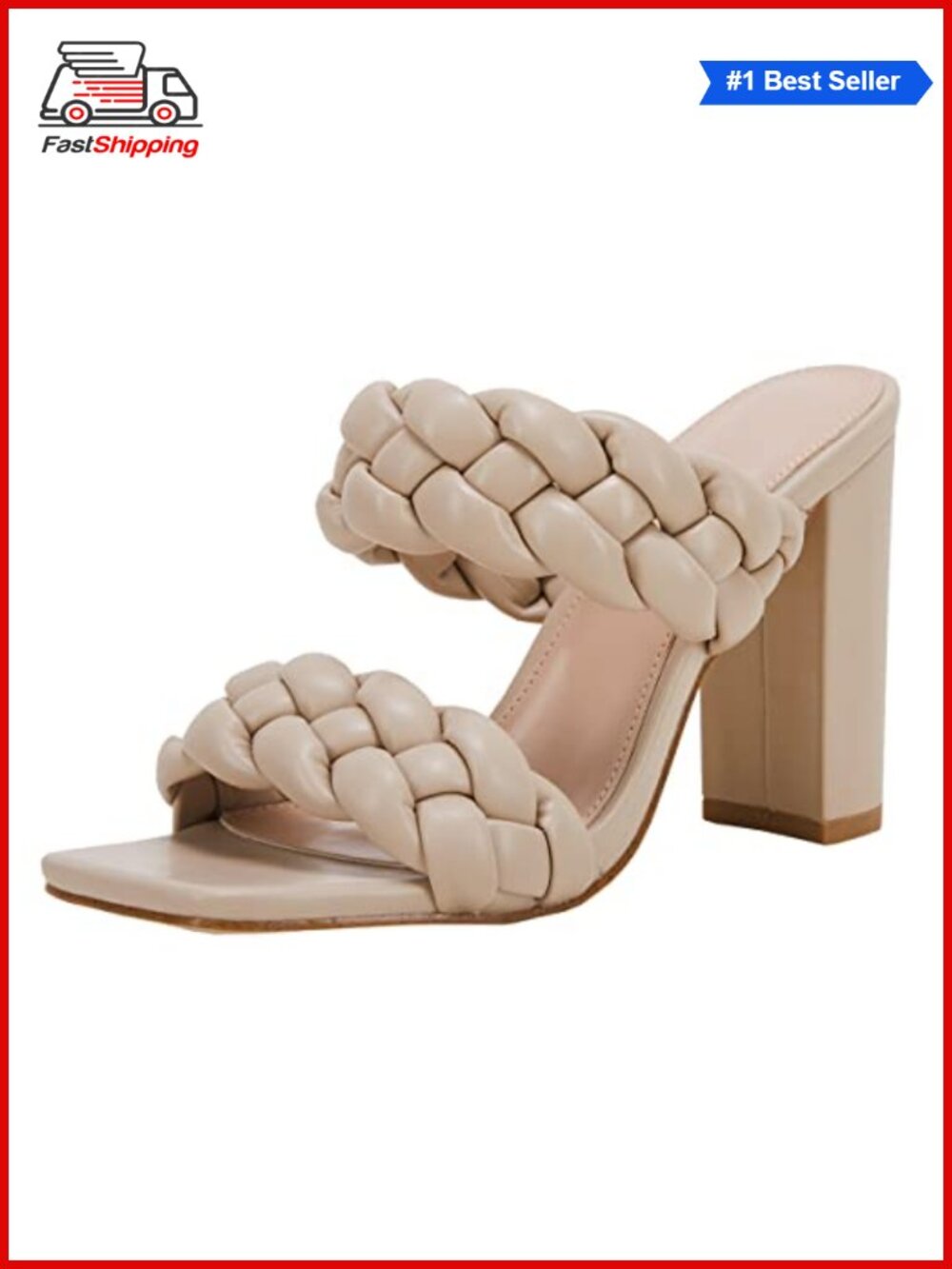 Women's Faux Leather Braided Chunky Block Heel Open Toe Sandals